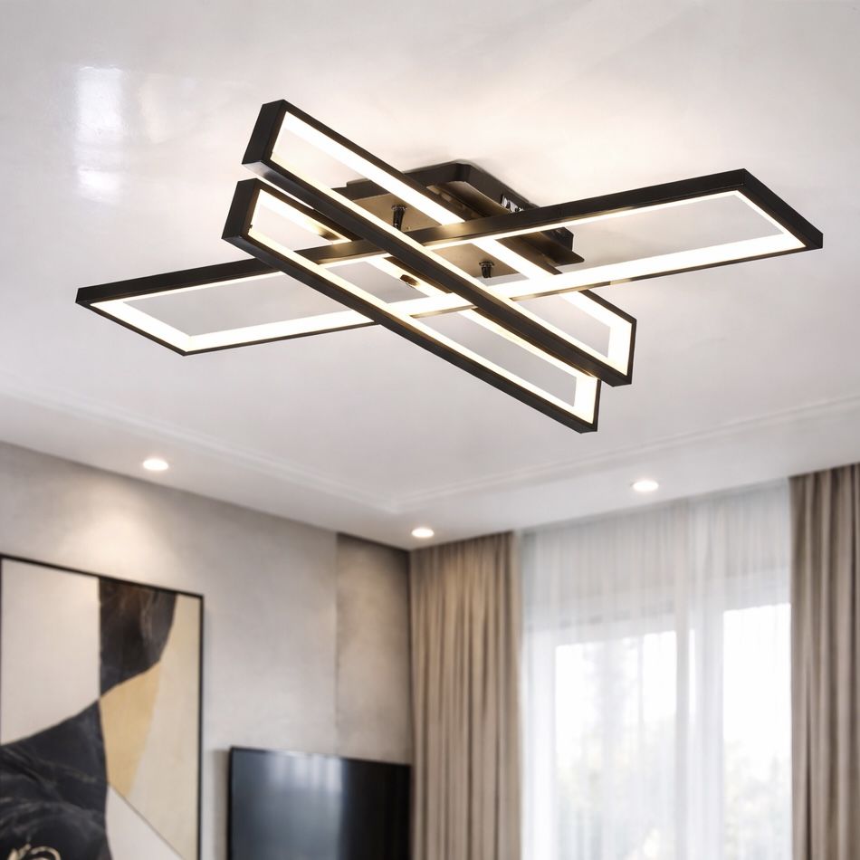 Сучасна Led люстра до 20м² чорний каркас 164 Wt Geometria Gravity