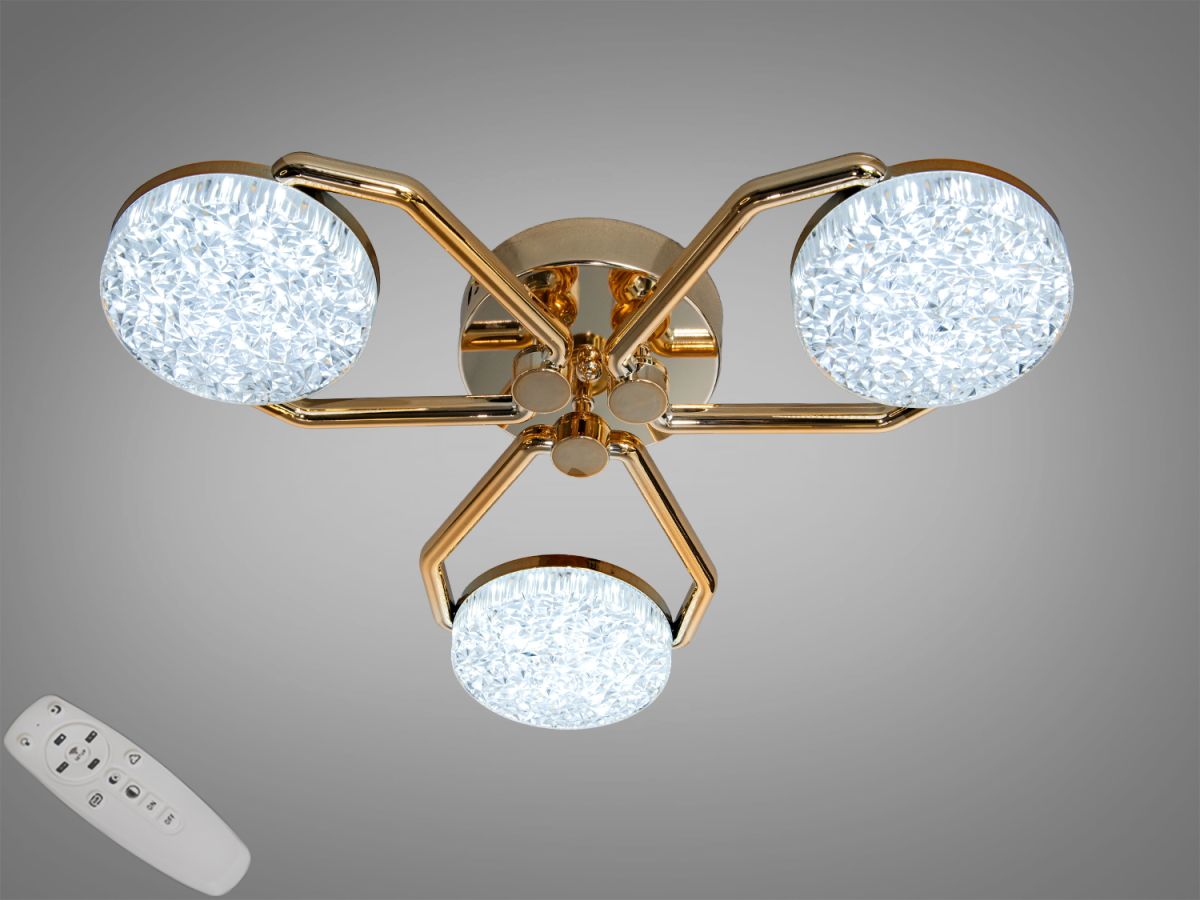 Стельова LED люстра до 10м² в кольорі золото з пультом та димером Golden Trinity Crystal (32W)