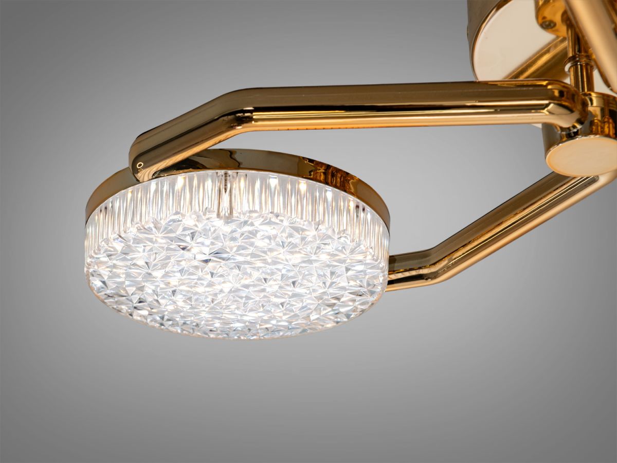 Стельова LED люстра до 13м² в кольорі золото з пультом Golden Penta Crystal (52W)