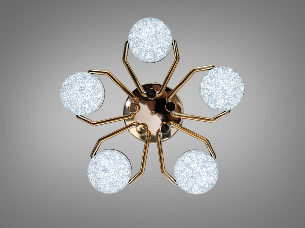 Стельова LED люстра до 13м² в кольорі золото з пультом Golden Penta Crystal (52W)