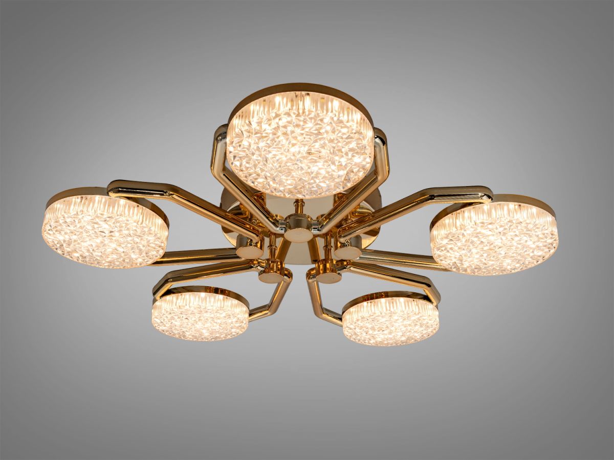 Стельова LED люстра до 13м² в кольорі золото з пультом Golden Penta Crystal (52W)