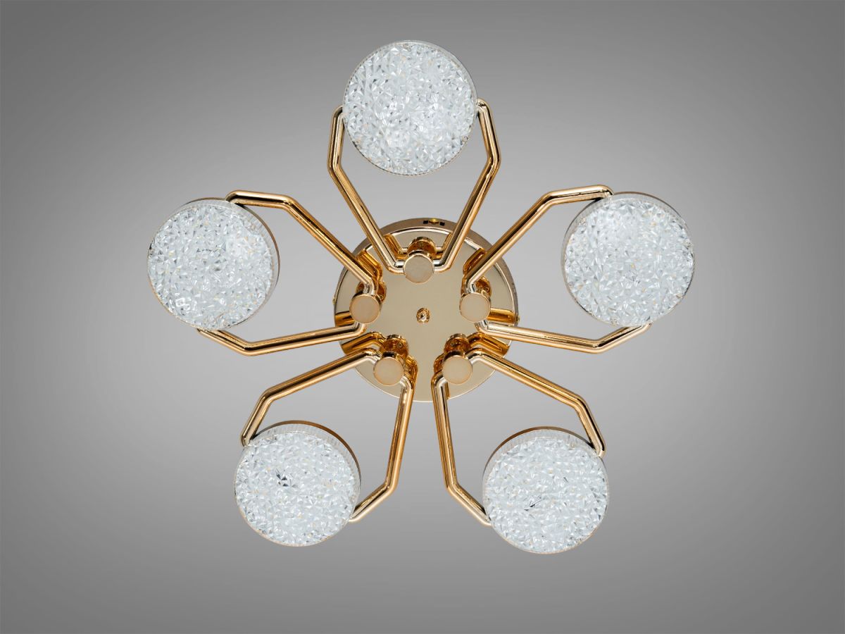 Стельова LED люстра до 13м² в кольорі золото з пультом Golden Penta Crystal (52W)