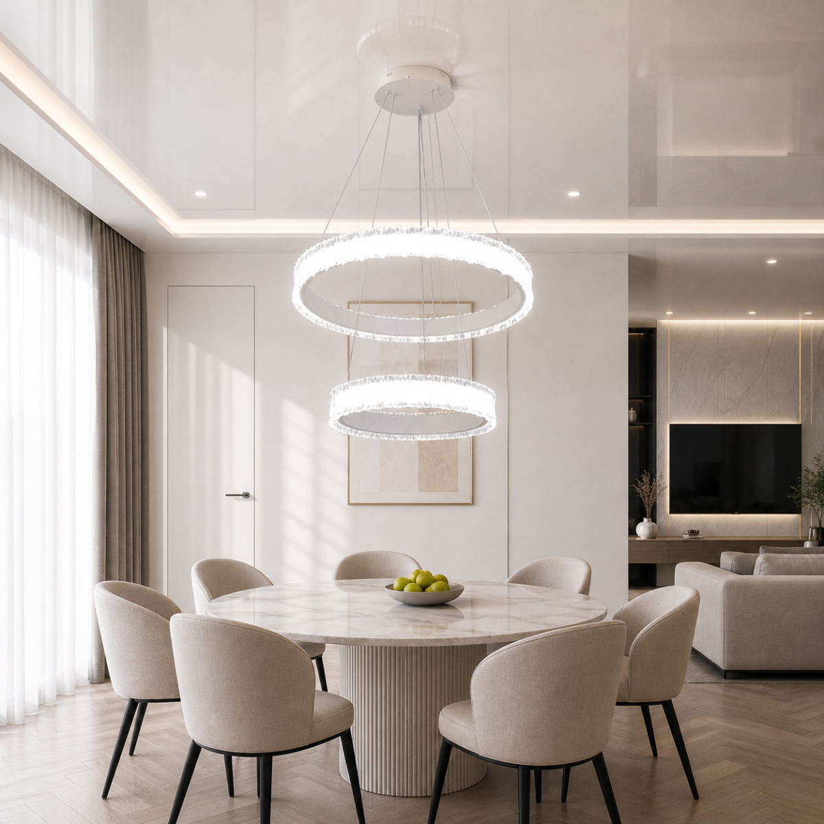 Підвісна LED-люстра до 20 м² біла два кільця 55W  (WG5127/60+40WH)