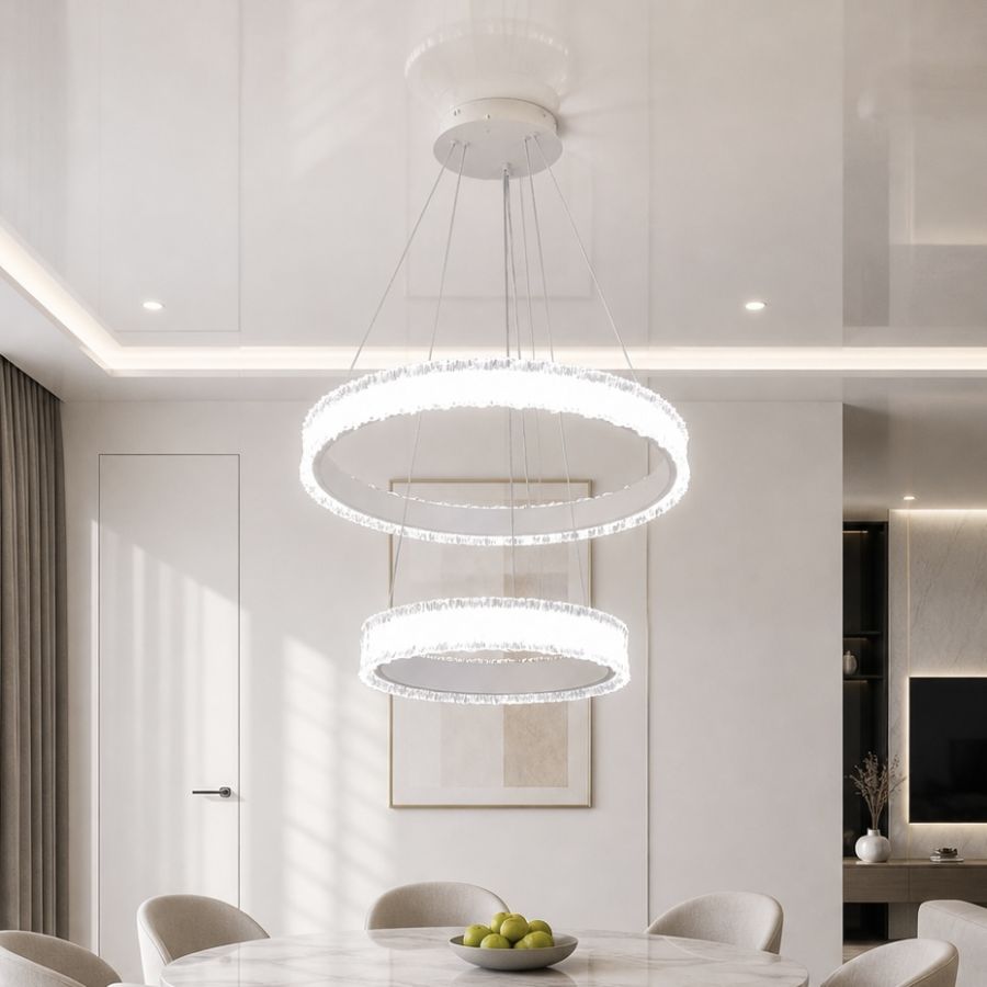 Підвісна LED-люстра до 20 м² біла два кільця 55W  (WG5127/60+40WH)