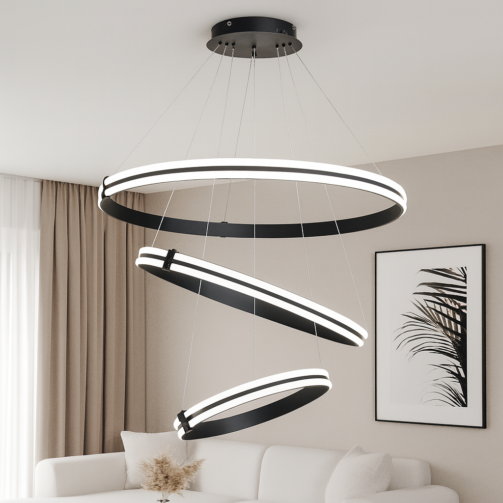 Каскадна підвісна LED люстра на 3 кільця до 35м² "Triple Ring Eternity" (MD78099/80+60+40BK)