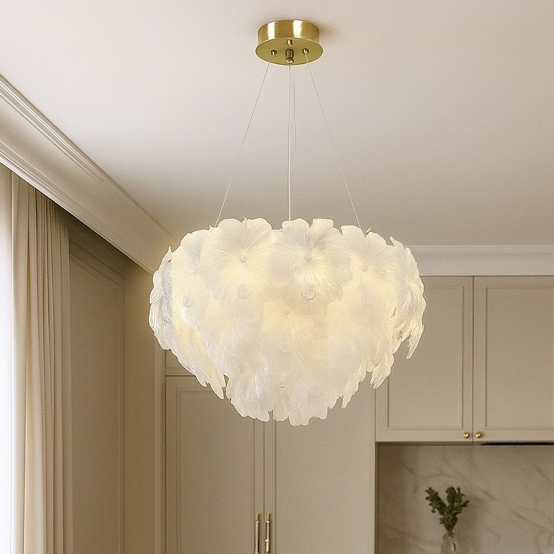 Кришталева підвісна LED люстра до 20м² білі квіти "Golden Blossom" (813/500GD)