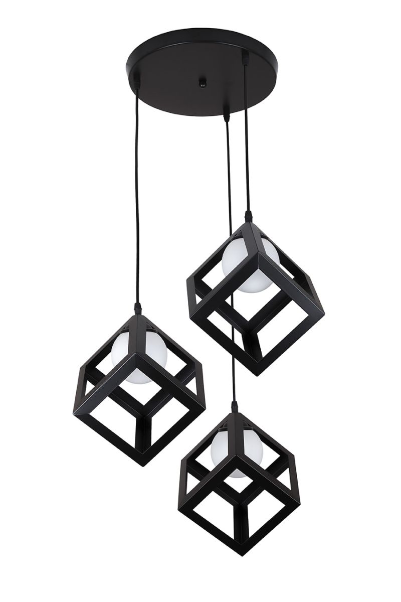 Стильний підвісний світильник чорний на 3 плафона Geometric Cube Trio G9 (756PR160glass-3 BK+WH)