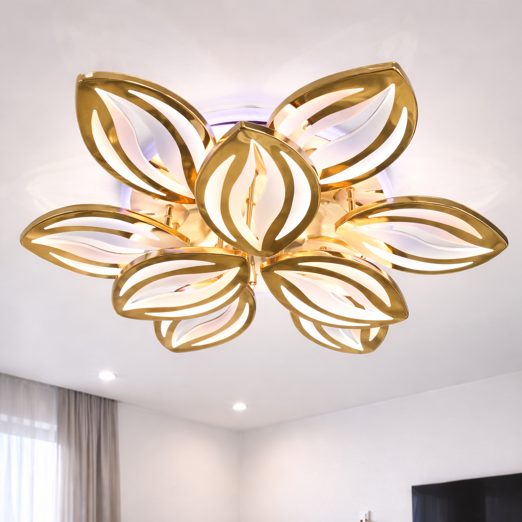 Світлодіодна LED люстра  до 30 м² з димером165W зототом корпусі (8092/6+3G LED 3color)