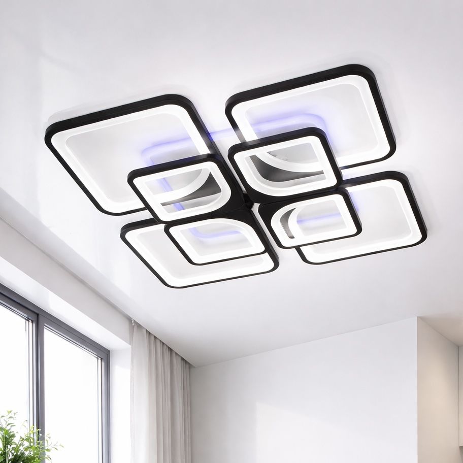 Квадратна світлодіодна люстра до 30 м² з пультом 165 Wt (8060/4+4BK LED 3color)