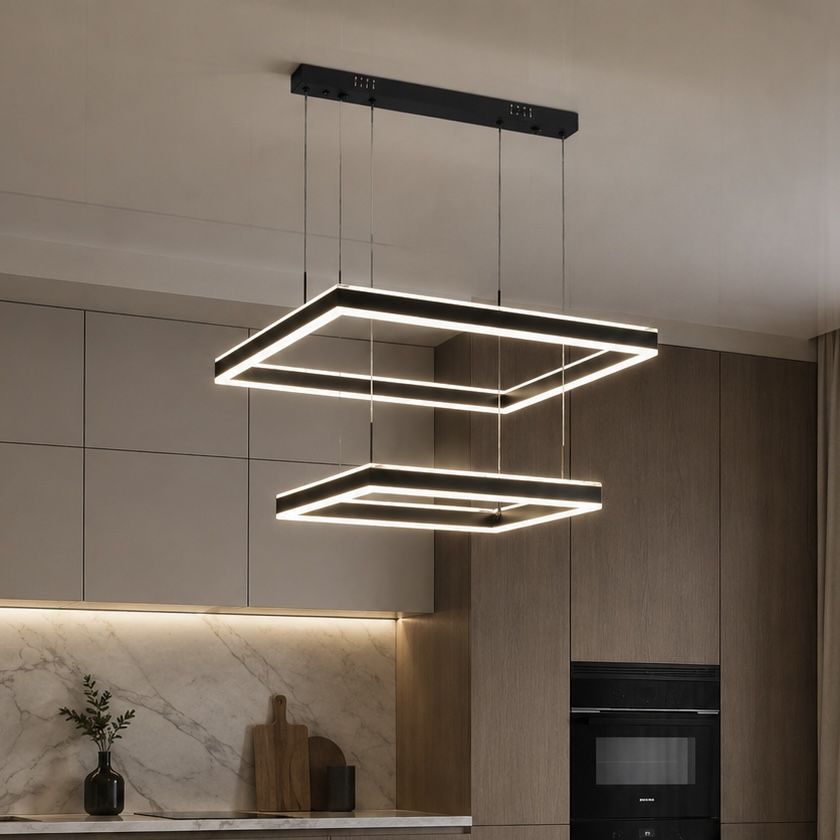 Чорна підвісна світлодіодна Led люстра 223W з пультом до 35-40м² підвісні квадрати (3153-40+60BK)