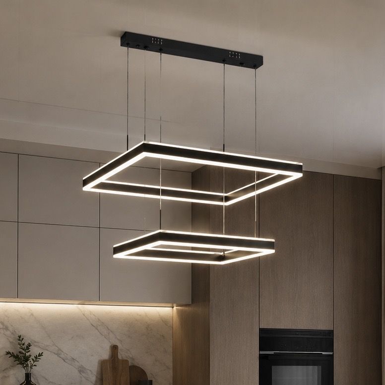 Чорна підвісна світлодіодна Led люстра 223W з пультом до 35-40м² підвісні квадрати (3153-40+60BK)