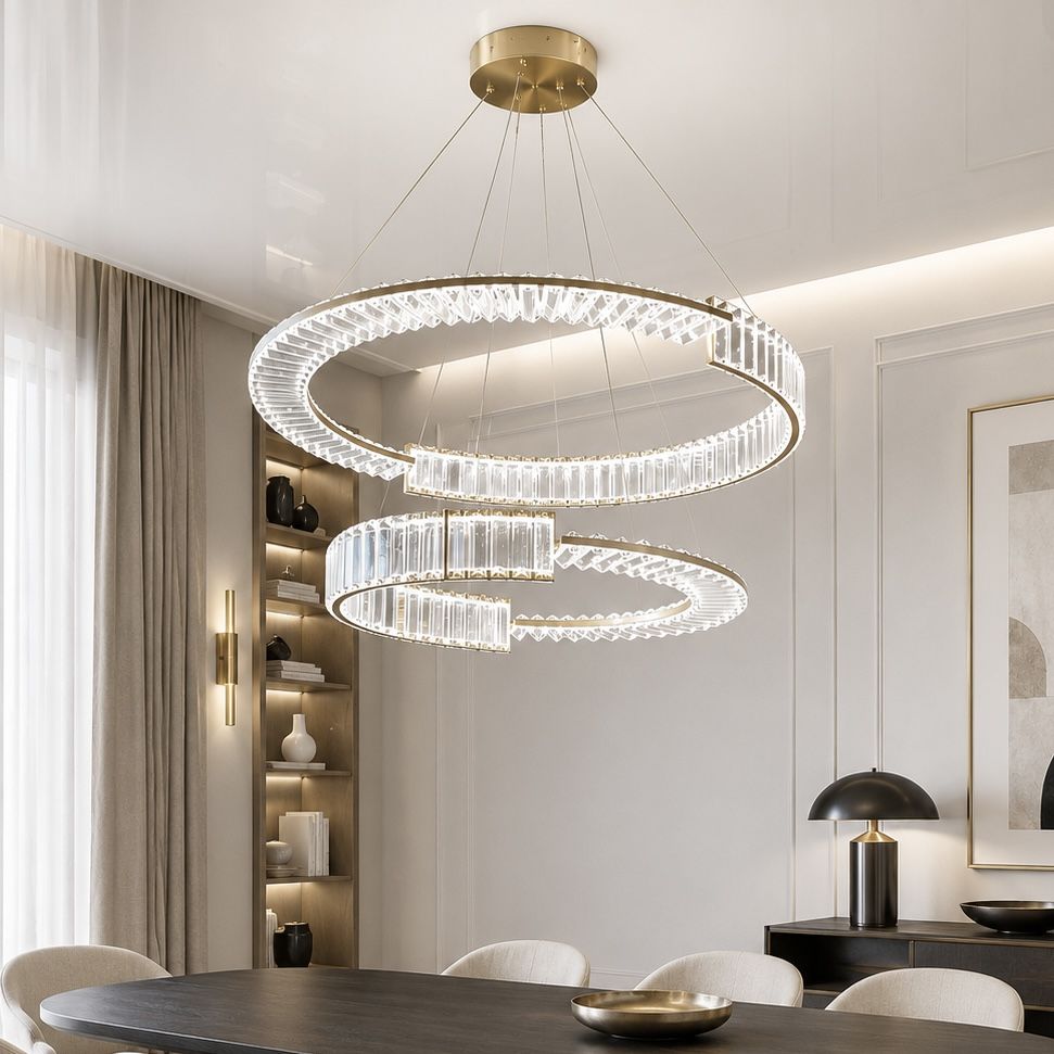 Кришталева Led люстра Два кільця 165W, Латунь (561/80+60 GD)