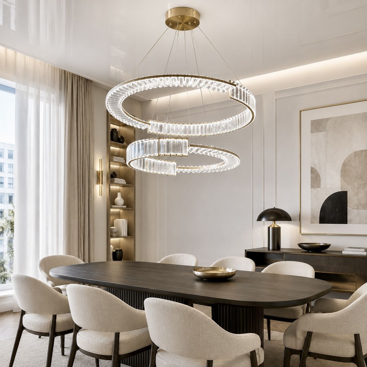 Кришталева Led люстра Два кільця 165W, Латунь (561/80+60 GD)