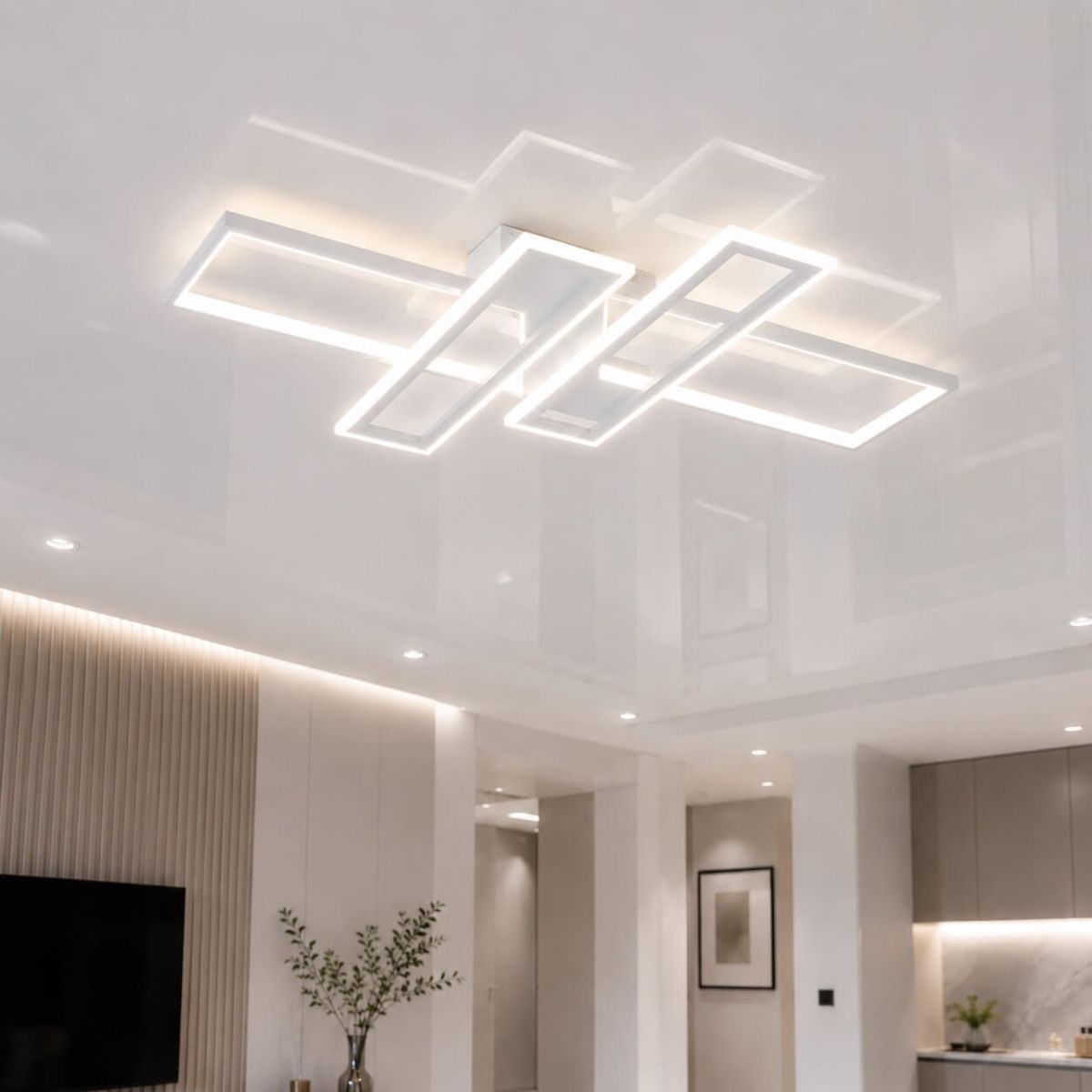 Світлодіодна Led люстра 220Wt до 30м² прямокутна форма біла (1186/2+2 Wt)