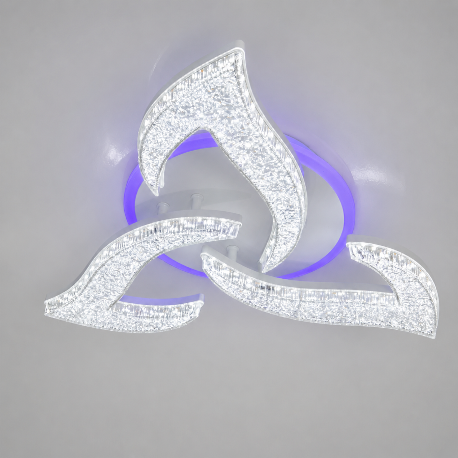 Стильна стельова LED люстра до 15м² з ефектом «кришталевої крихти» та пультом Crystal Wave White (50W)