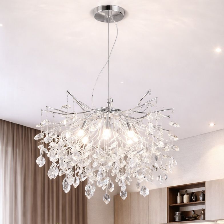 Кришталева каскадна люстра  50 см у сріблі Silver Willow