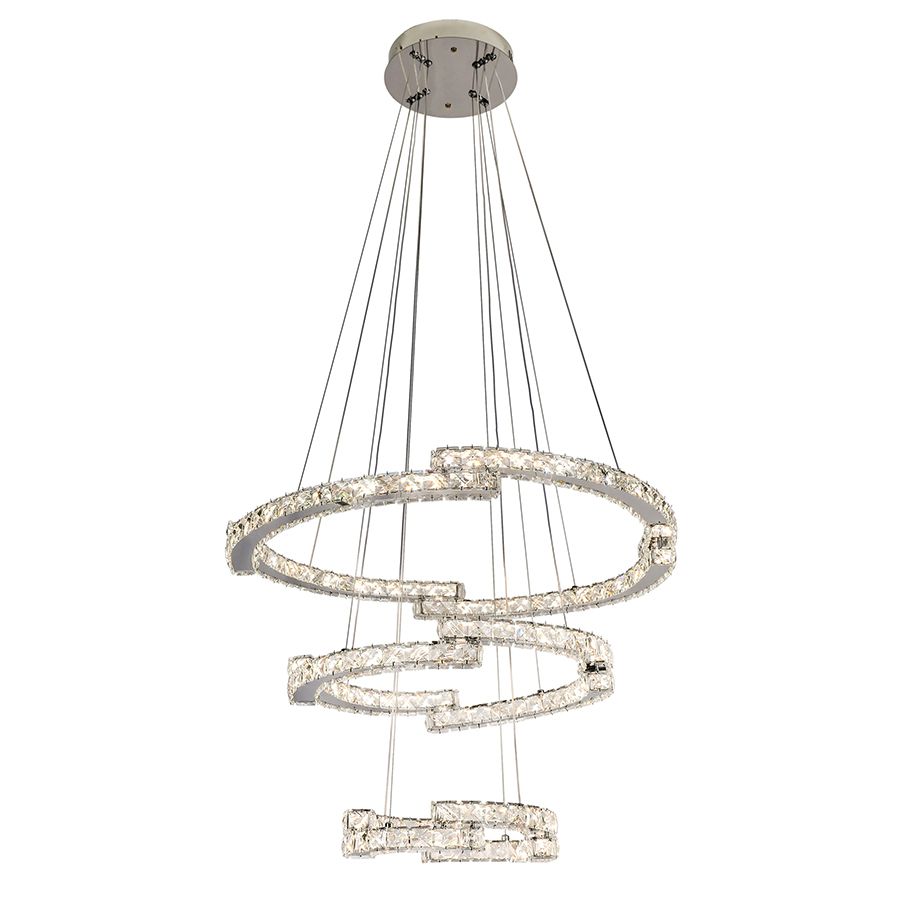 Кришталева Led люстра на 3 кильця срибного кольору  (802L8517 CH)