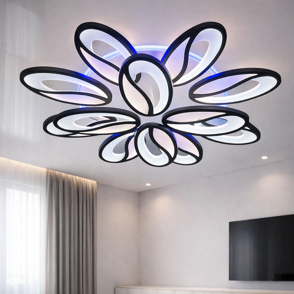 Led люстра 190 Вт для великої кімнати 25-30 м² з пультом Coffee Beans (8090/8+4BK 3color dimmer)