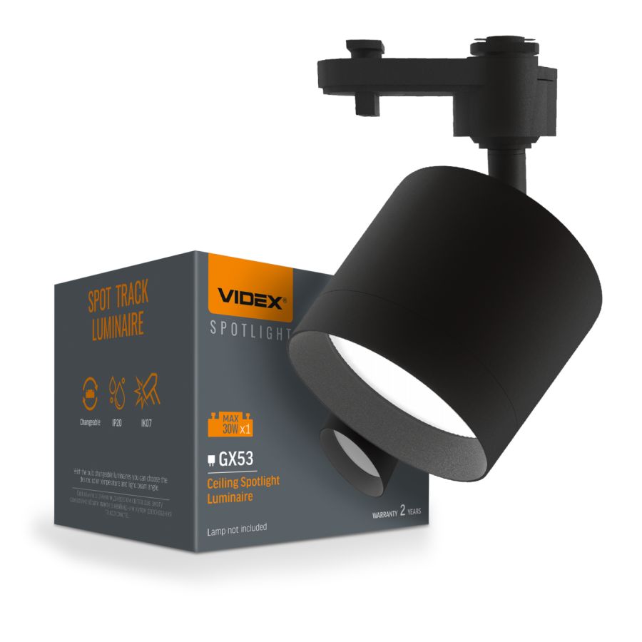 Трековий світильник під лампу GX53 чорного кольору VIDEX VL-SPF17C-B