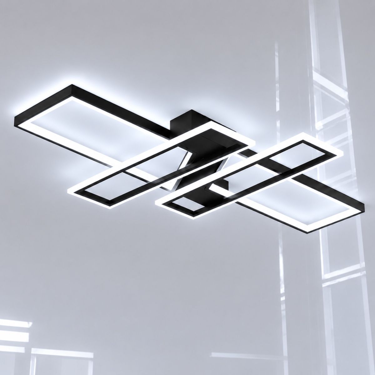 Світлодіодна Led люстра 144Wt до 25м² прямокутна форма чорна (Geometric Quad Black 1185/2+2 Bk)
