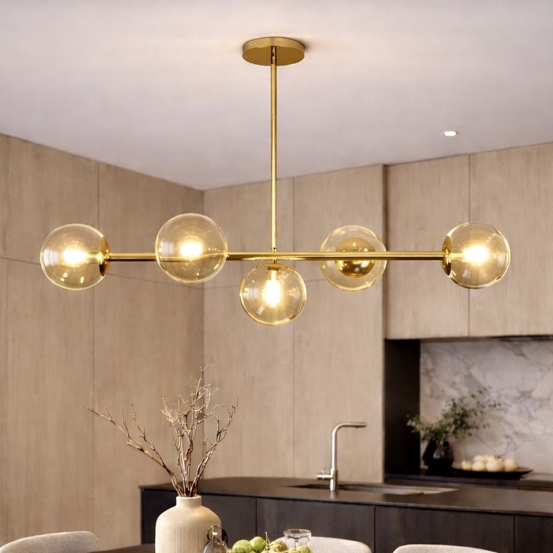Сучасна видовжена люстра до 18м² на 5 ламп "Golden Champagne" (7529906-5 GOLD+BR)
