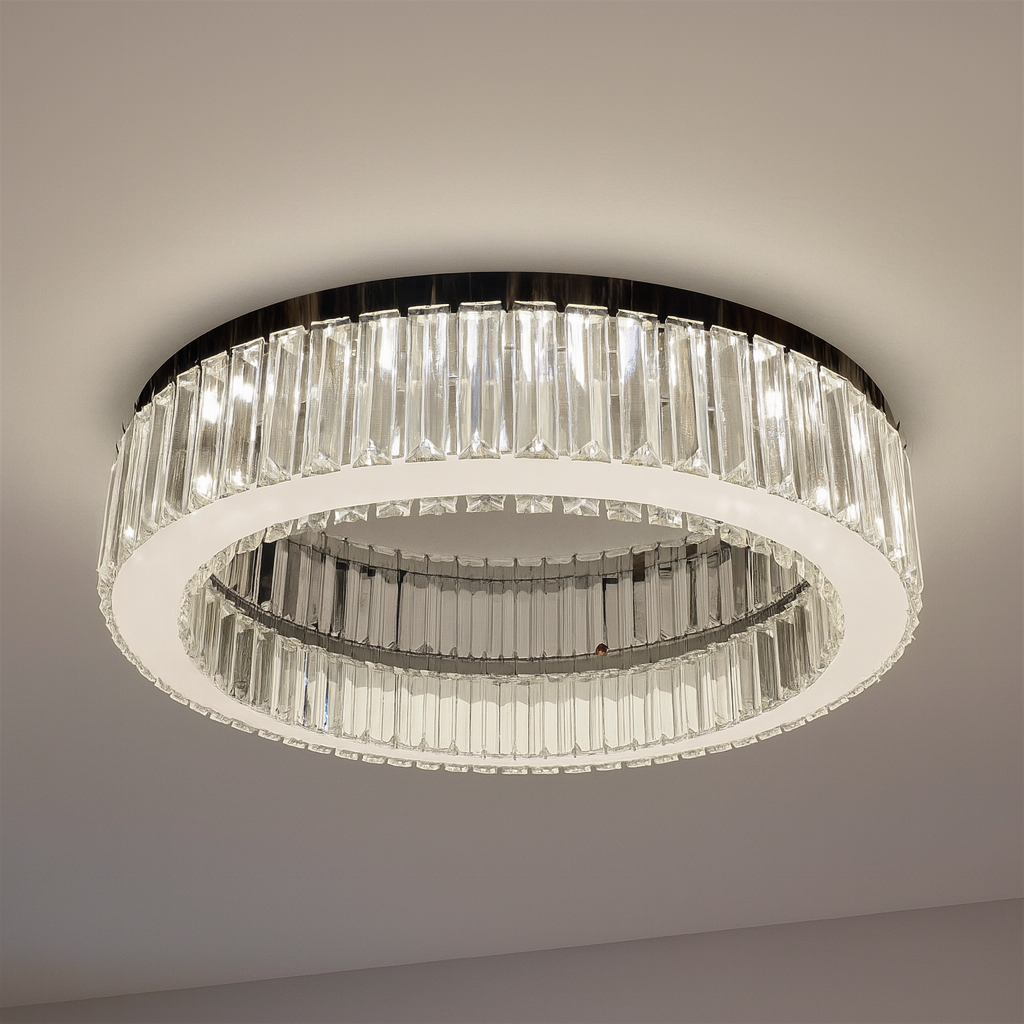 Кришталева стельова LED люстра до 18м² кругле срібло  50 см   Crystal Halo Chrome  (510578/50CH)