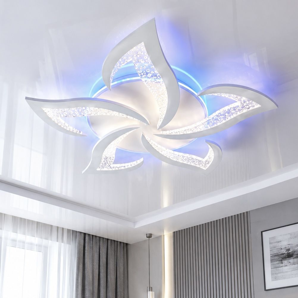 Світлодіодна LED-люстра Лотос 80W з RGB-підсвічуванням та пультом (1191/5WH LED 3color)