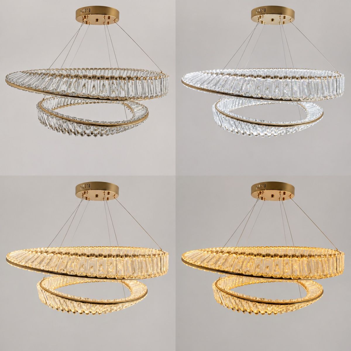 Кришталева LED-люстра 2 кільця 80 см / 60 см золотой корпус 250 Вт Viscount (D8801-600+800 FGD)