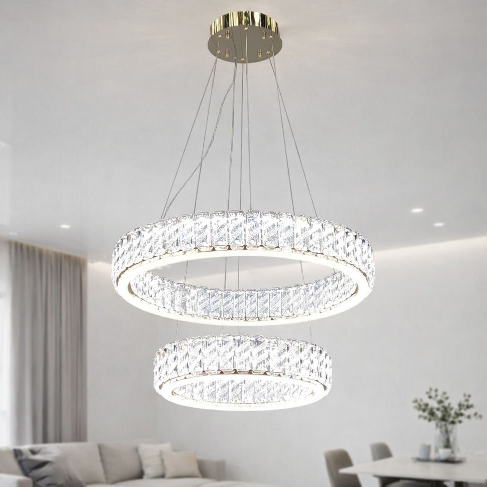 Кришталева Led люстра 2 кільця на 117 Wt кімнату до 20м² (24262/600+400GD)
