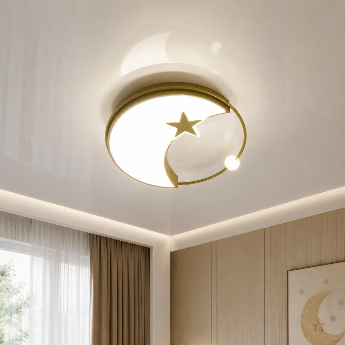 Світлодіодна стельова Led люстра до 18м² у формі золотого місяця Cosmo (A21-500 GD, 100W)