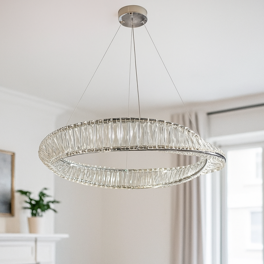 Срібна Led люстра 76W з пультом керування та регулюванням яскравості Crystal Ring (P625/600CH)