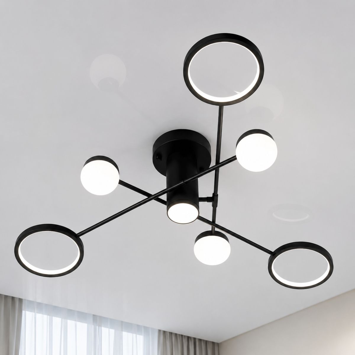 Чорна Led люстра 1118W з пультом керування до 18м² (SY-16066/4+3 BK)