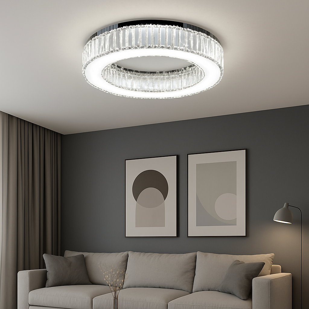 Кришталева стельова LED люстра до 18м² кругле срібло  50 см   Crystal Halo Chrome  (510578/50CH)
