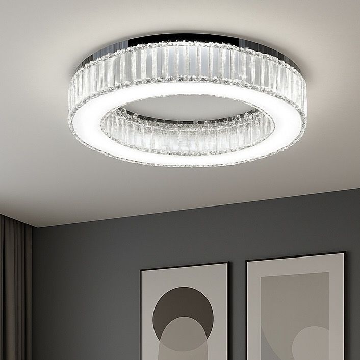 Кришталева стельова LED люстра до 18м² кругле срібло  50 см   Crystal Halo Chrome  (510578/50CH)