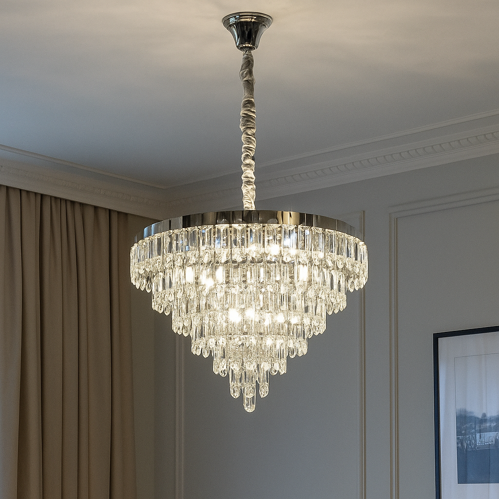 Кришталева каскадна люстра LED 100W + 8xE14 з пультом та димером Crystal Symphony Smart