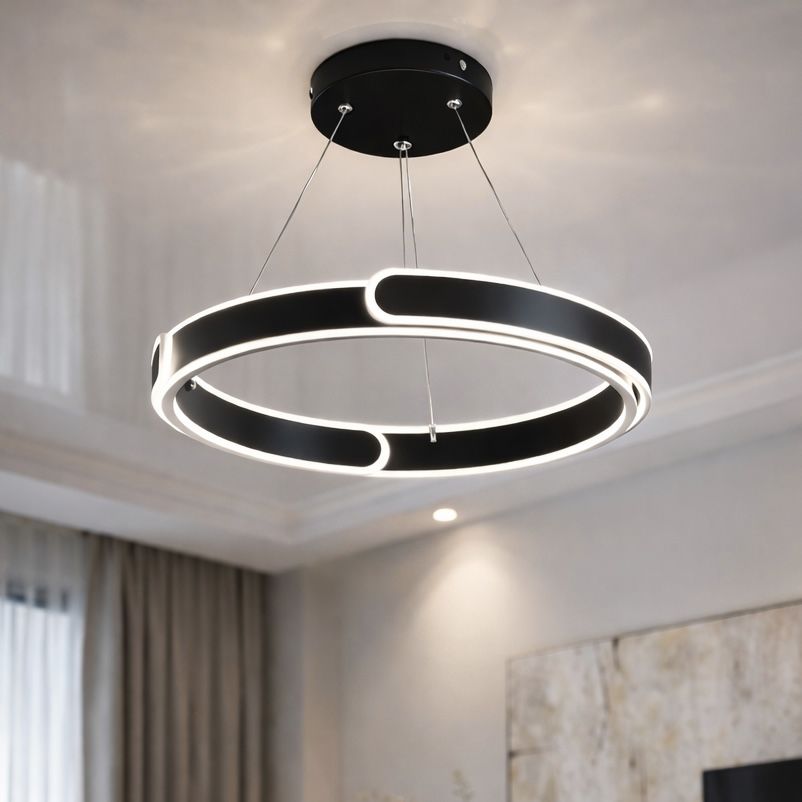 Підвісна LED люстра 50 см чорне кільце108 Wt "Orbital Black Ring" (2461/500+500BK)