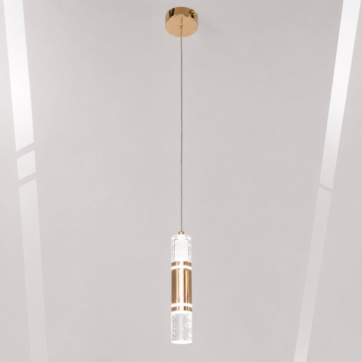Сучасний LED підвіс у золоті та склі з ефектом бульбашок (Crystal Bubble Gold J2548-1G)