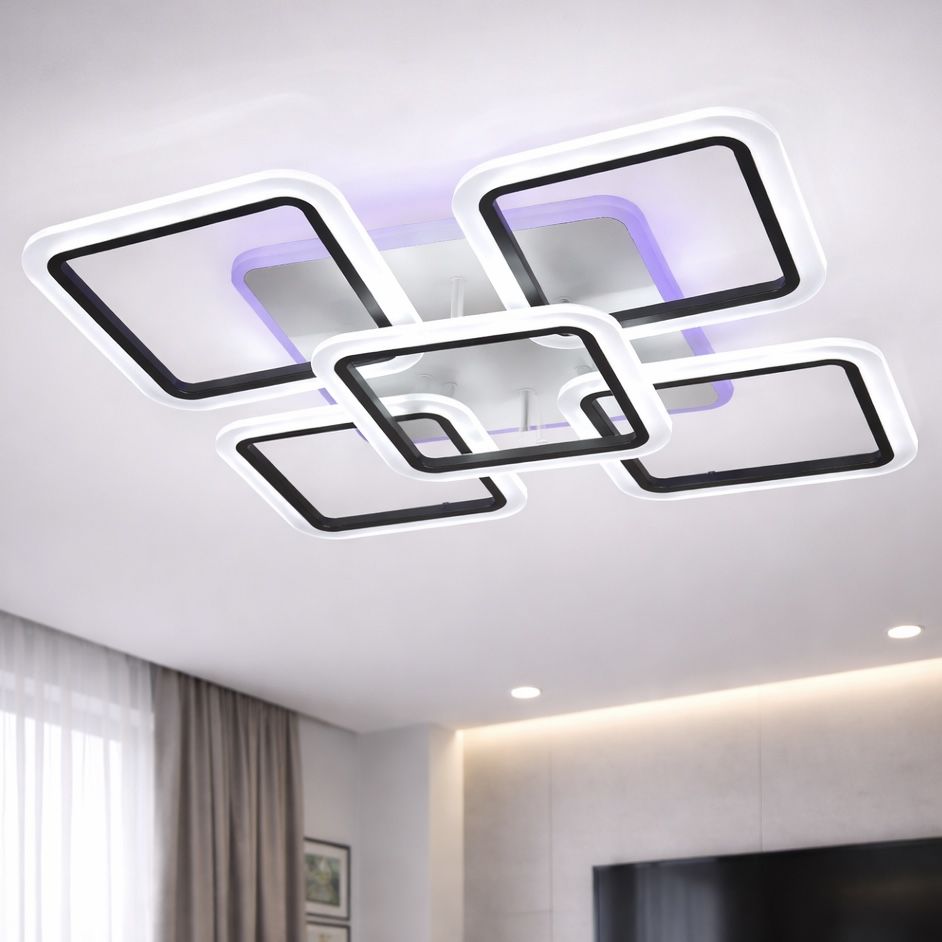 Потужна LED люстра  до 20 м²  для вітальні з пультом120W (A8060/4+1 Bk LED 3color)
