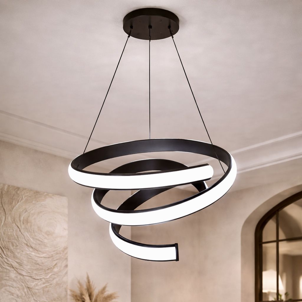 Підвісна Led люстра чорна спіраль до 20м² "Spiral Infinity" у чорному корпусі (B9BK)