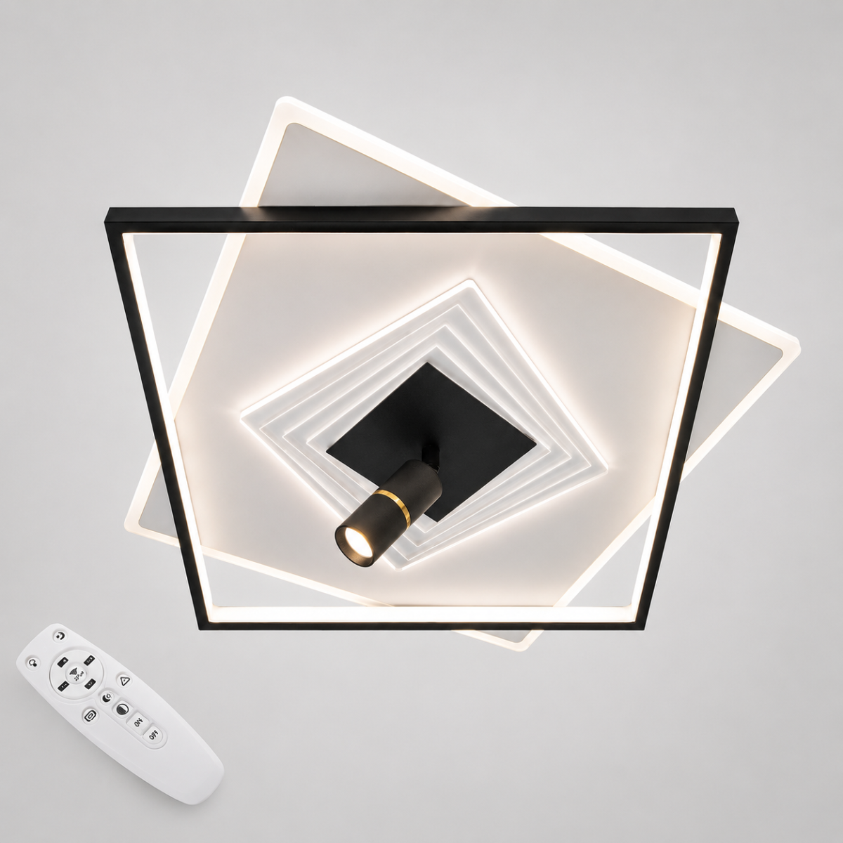 Дизайнерська квадратна Led люстра до 18м² з пультом кругла зі спатом (5535WH+BK dimmer)