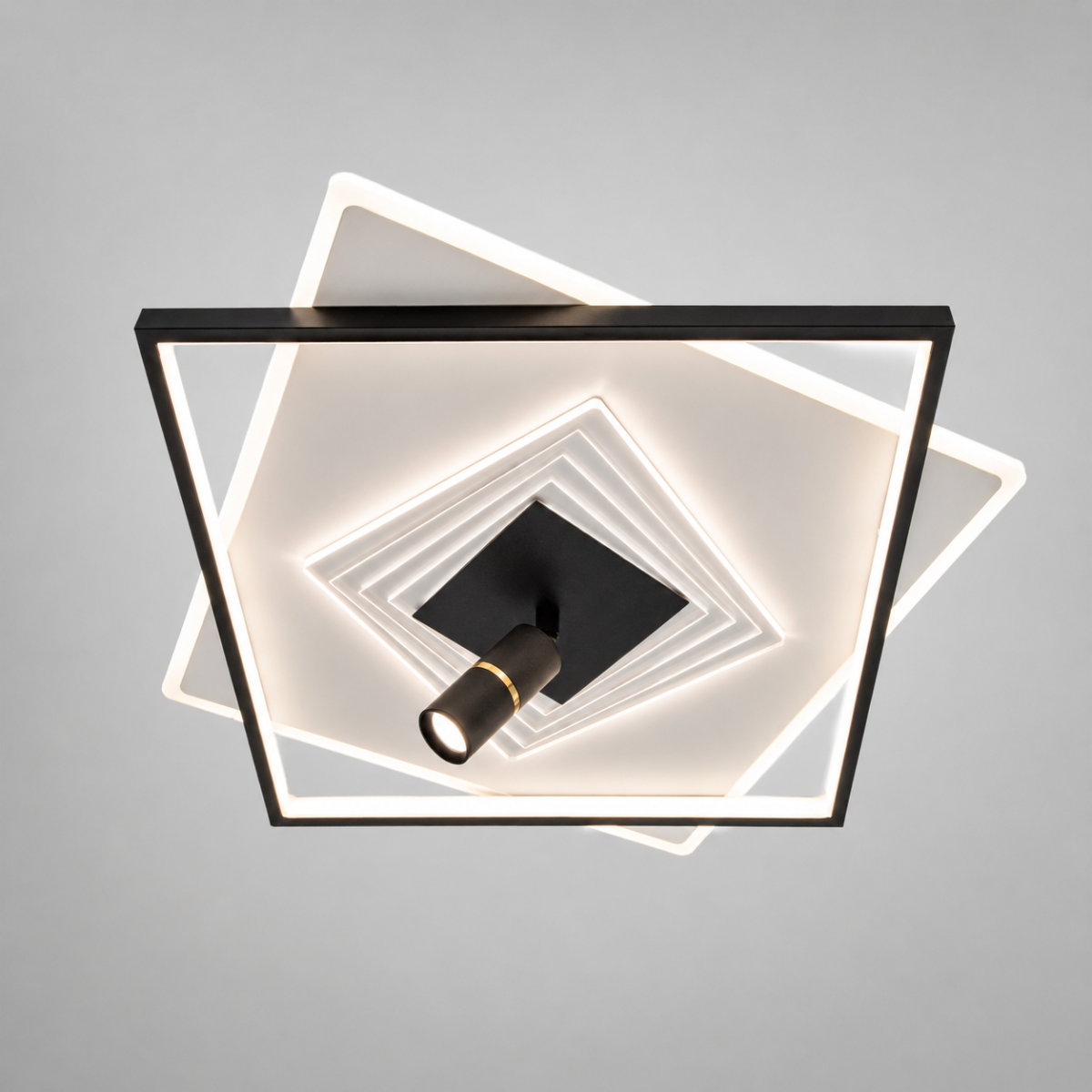 Дизайнерська квадратна Led люстра до 18м² з пультом кругла зі спатом (5535WH+BK dimmer)