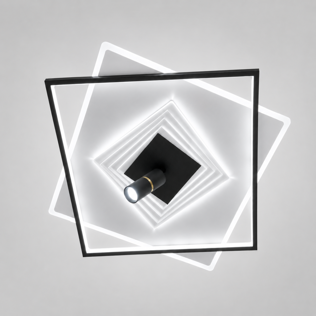 Дизайнерська квадратна Led люстра до 18м² з пультом кругла зі спатом (5535WH+BK dimmer)