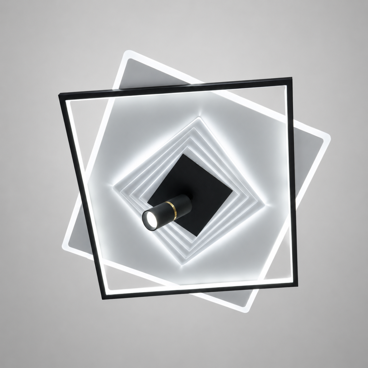 Дизайнерська квадратна Led люстра до 18м² з пультом кругла зі спатом (5535WH+BK dimmer)