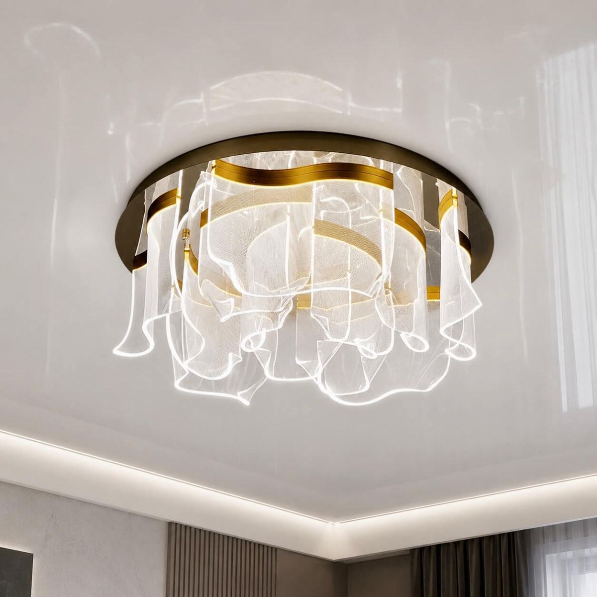 Дизайнерська Led люстра в золотому кольорі до 18м² (505081-7+5GD)