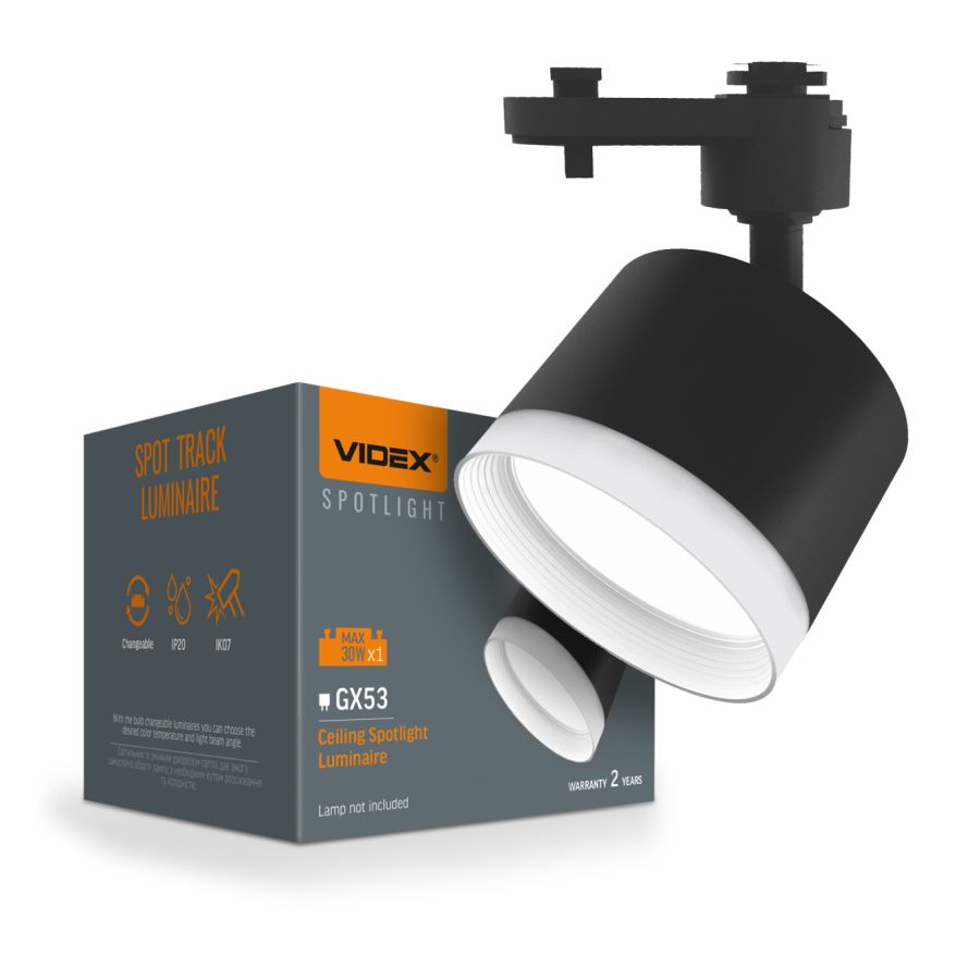 Трековий світильник під лампу GX53 Чорного кольору  VIDEX VL-SPF17C-BP