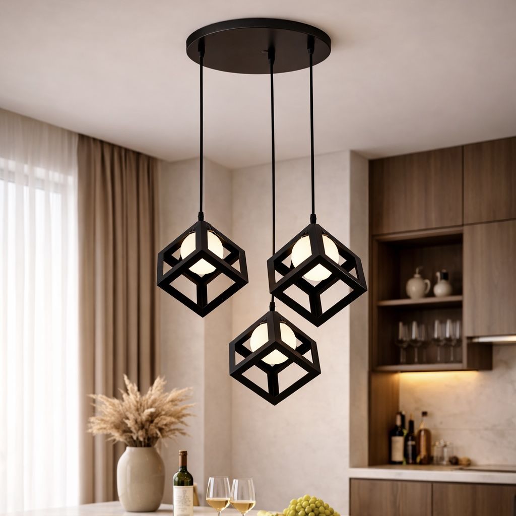 Стильний підвісний світильник чорний на 3 плафона Geometric Cube Trio G9 (756PR160glass-3 BK+WH)