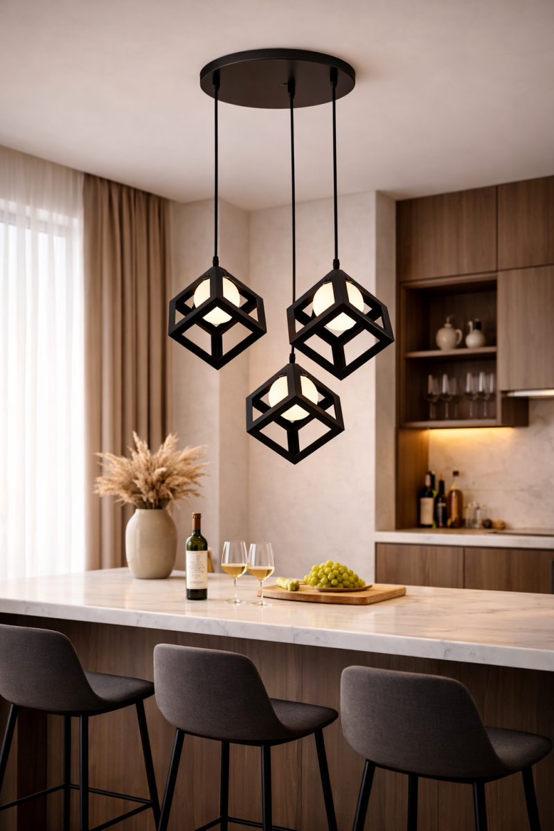 Стильний підвісний світильник чорний на 3 плафона Geometric Cube Trio G9 (756PR160glass-3 BK+WH)
