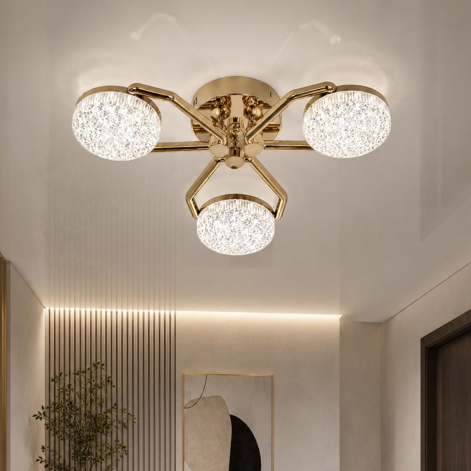 Стельова LED люстра до 10м² в кольорі золото з пультом та димером Golden Trinity Crystal (32W)