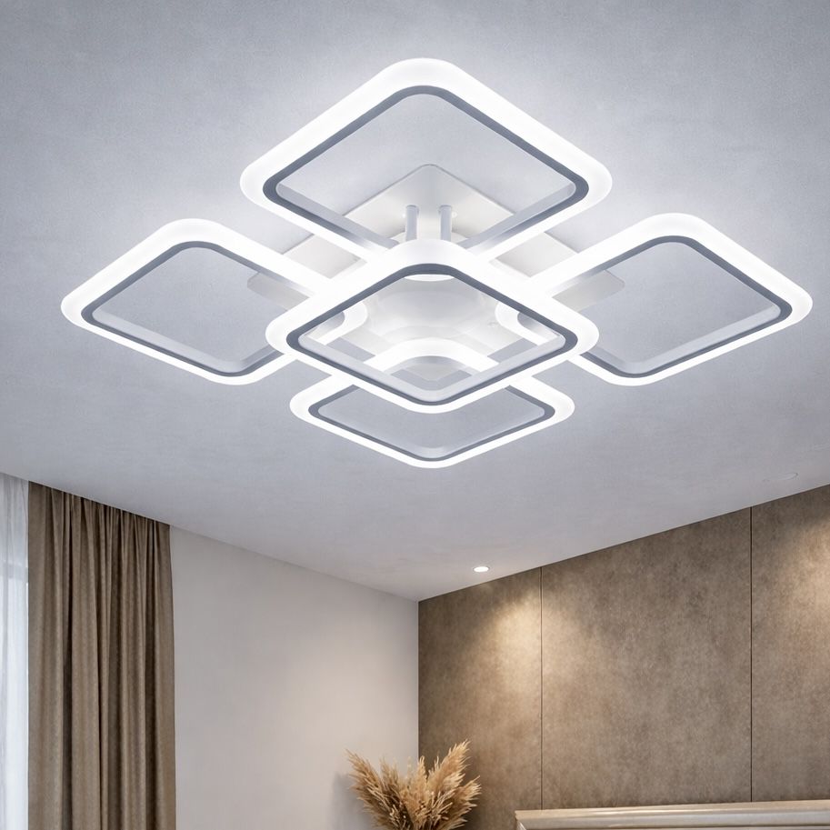 Квадратна Led люстра до 20м² з пультом 150 Вт білий корпус (W8036/4+1 WH)
