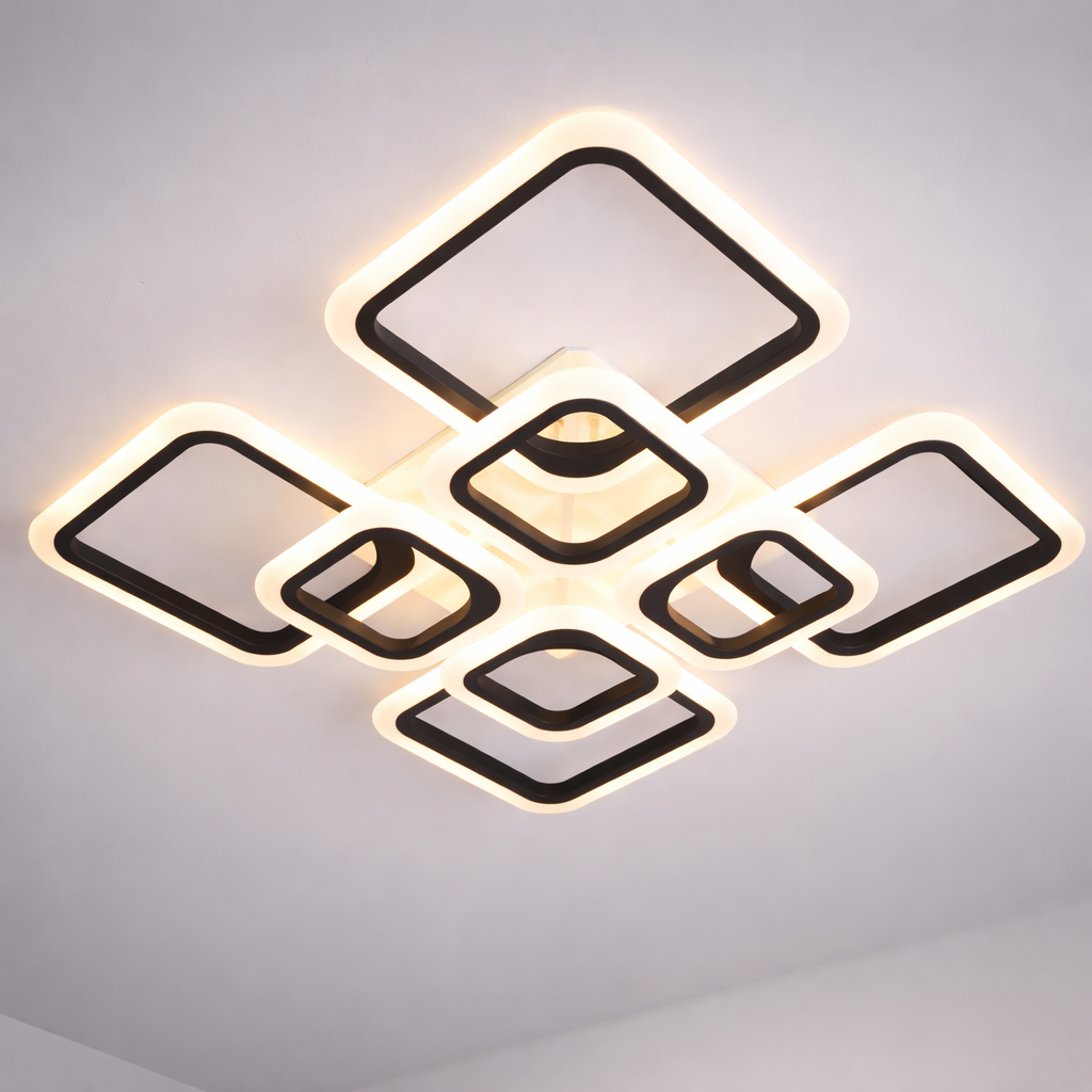 Чорно-біла світлодіодна Led люстра 110W з пультом димером до 25м² (A8060/4+4BK)